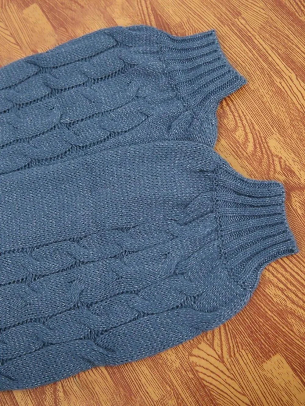 Blue Casual Women's Plus Size Open Shoulder High Collar Cable Knit Sweater